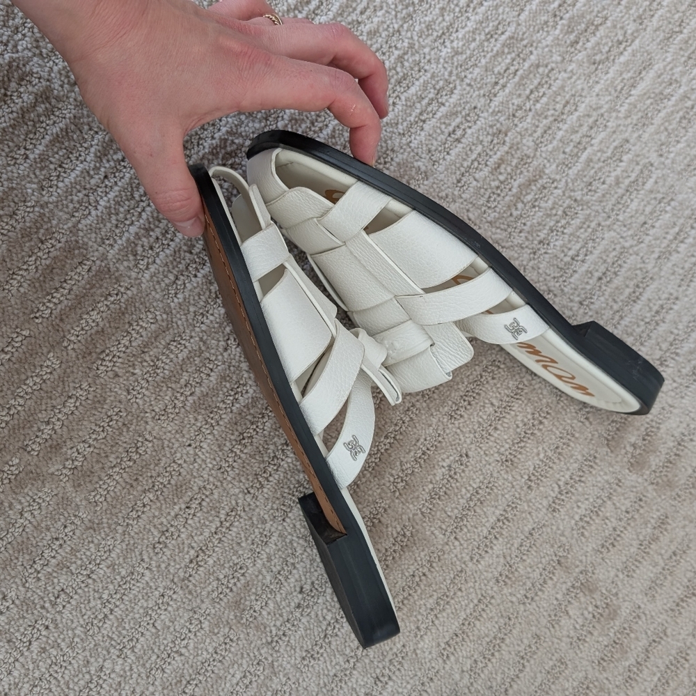 Sam Edelman Dina White Leather Fisherman Sandals‎ Fit 7 - Picture 4 of 8